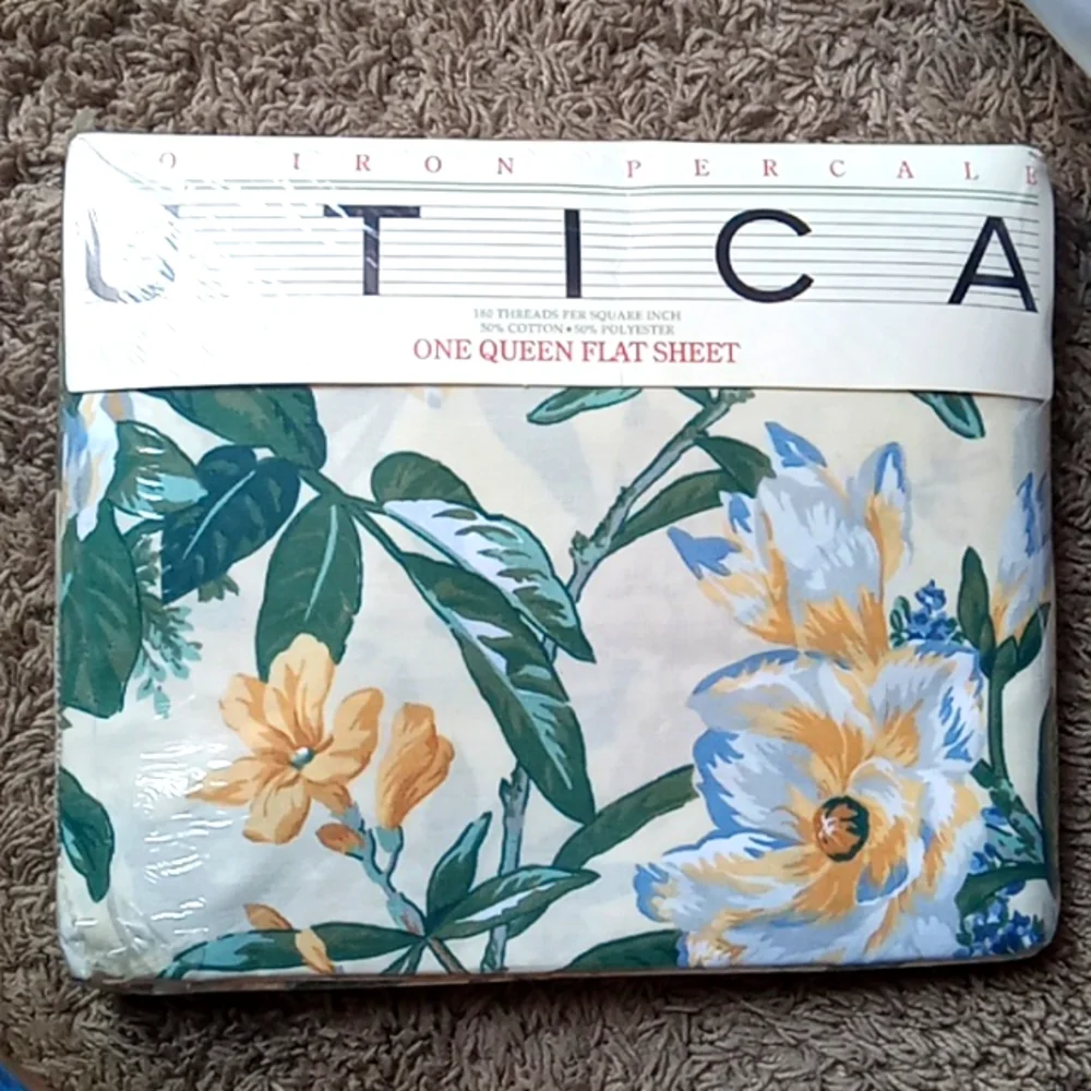 Vintage WestPoint UTICA Quaker Hill Magnolia Queen Flat Sheet Floral Cream